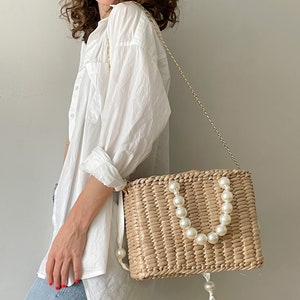 Summer Tote Bag Pearl Handle Shoulder Strap image 7