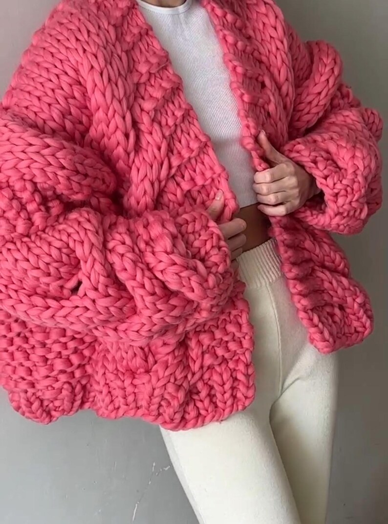 Pink Fall Sweater Pink Chunky Knit Cardigan | Oversized Cable Knit Cardigan Sweater ...