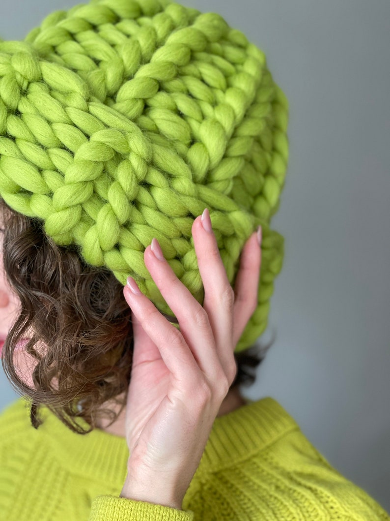 Chunky Hand Knit Hat, Winter Wool Beanie image 8