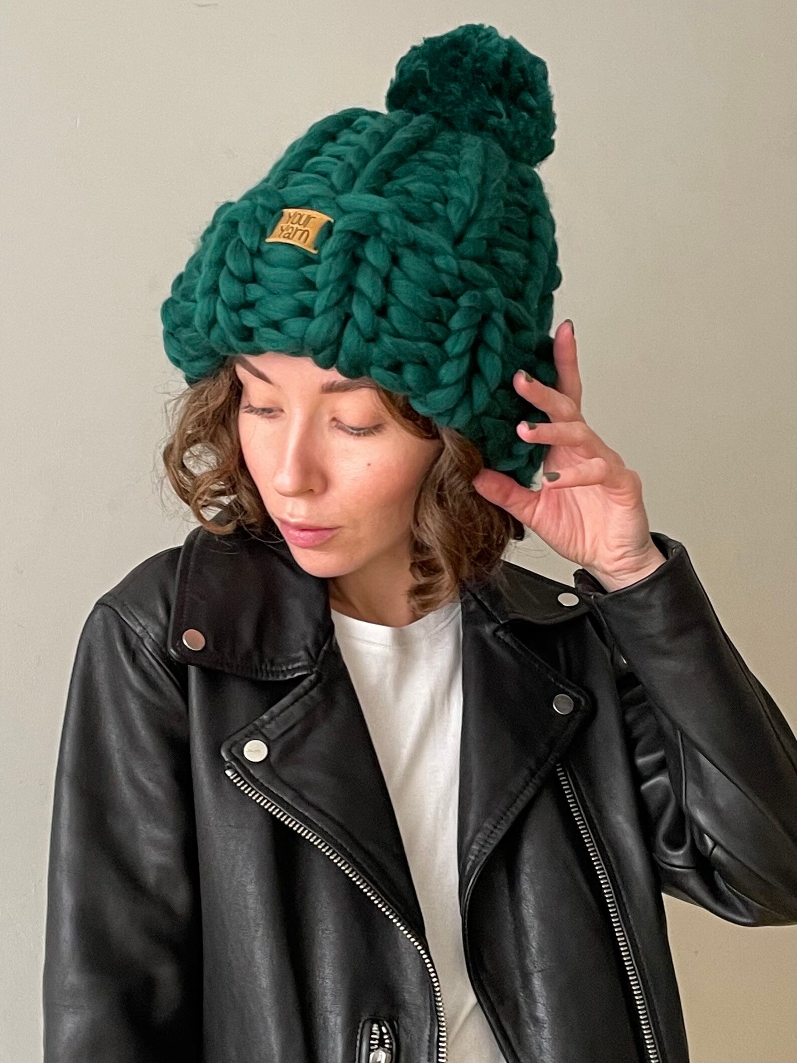 Womens Chunky Knit Winter Beanie Hat Pom Etsy