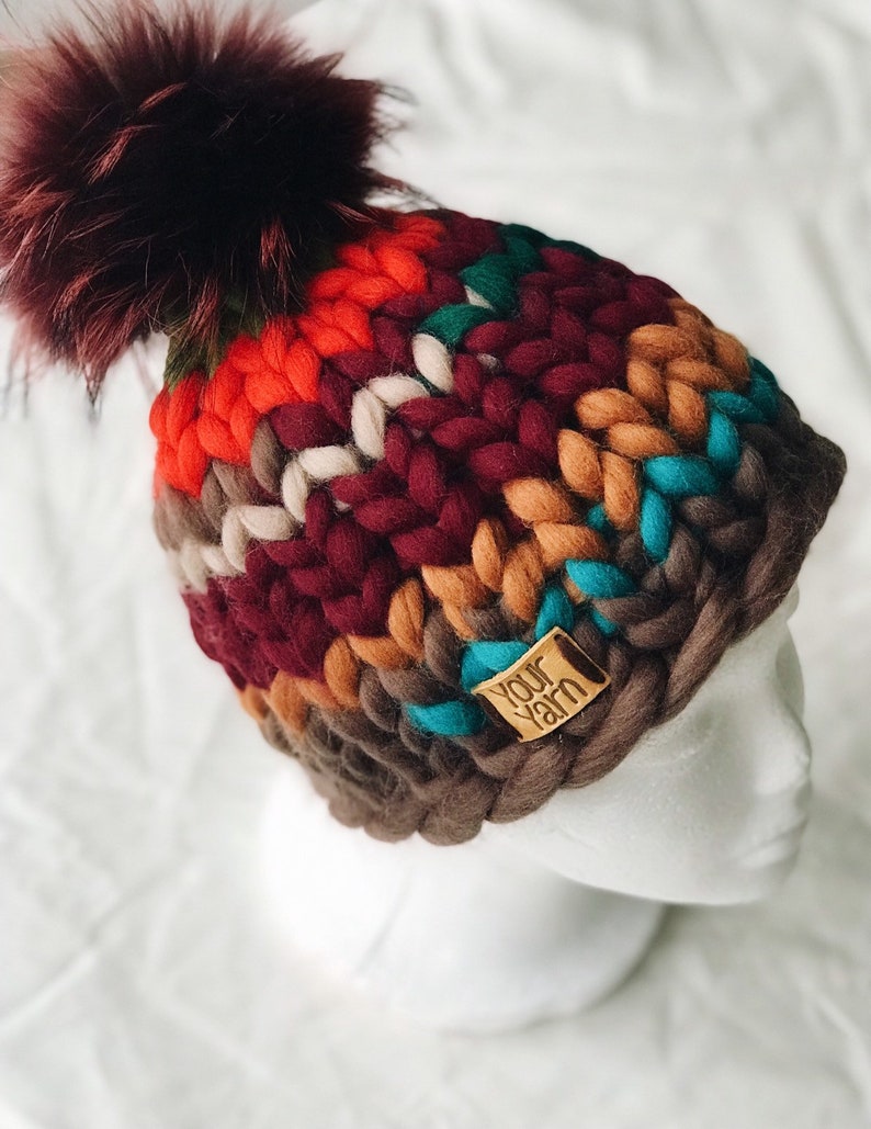 Chunky Knit Hat Pom Pom Womens Multi Color Hat Fair Isle Etsy