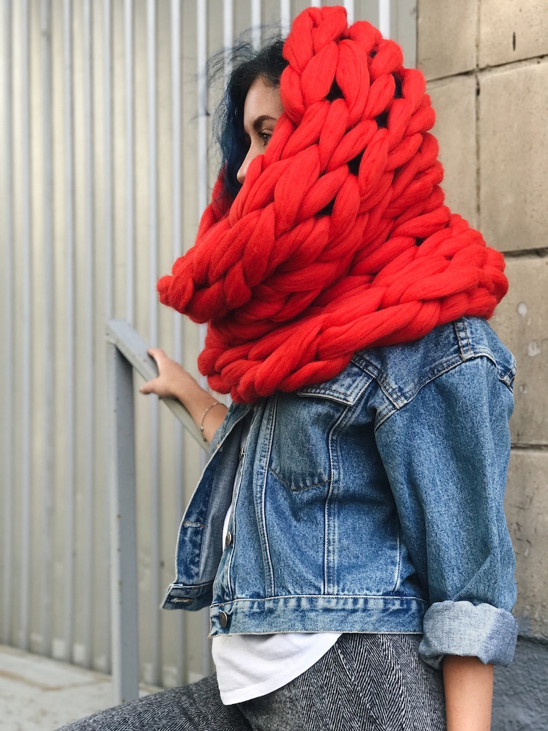 Knit Loop Scarf Circle Scarf Chunky Knit Scarf Etsy