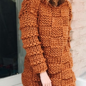 Chunky Knit Sweater Dress, Mustard Knit Sweater for Women, Hand Knitted Sweater, Chunky Wool Sweater, Womens Oversized Wool Knitted Dress
