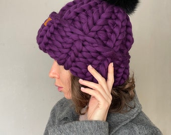 Women's wool knit hat, Chunky Knit Beanie