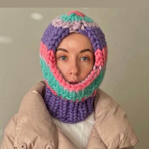 Women’s Chunky Knit Balaclava Beanie Hat Hood, Winter Cap Balaclava