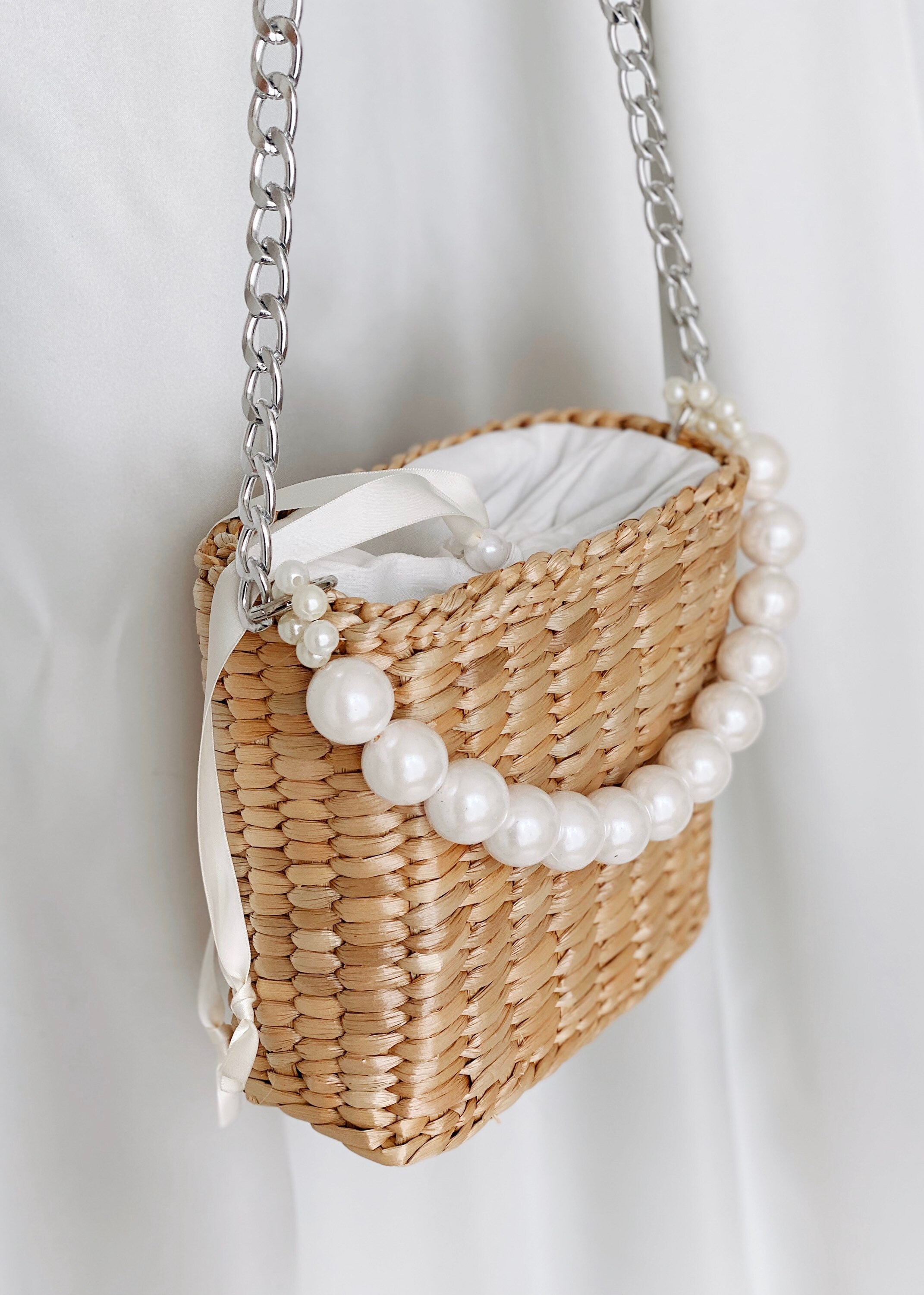 Pearl Tote Straw Bag Woven Handbag Etsy