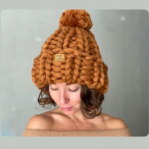 Chunky Knit Beanie with Pom Pom, Knit Hat with Pom Pom