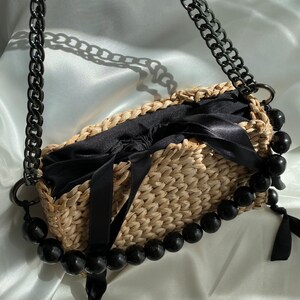 Summer Small Straw Bag Crossbody Purse with Zipper image 3