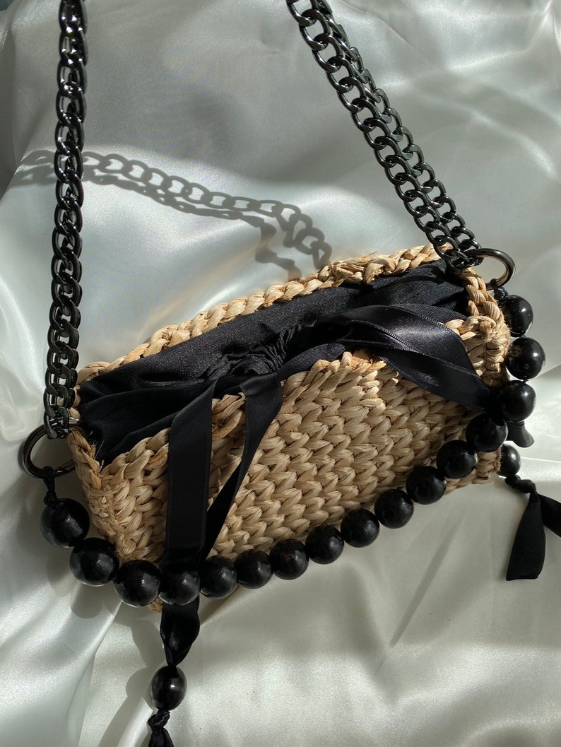 Summer Small Straw Bag Crossbody Purse with Zipper image 3