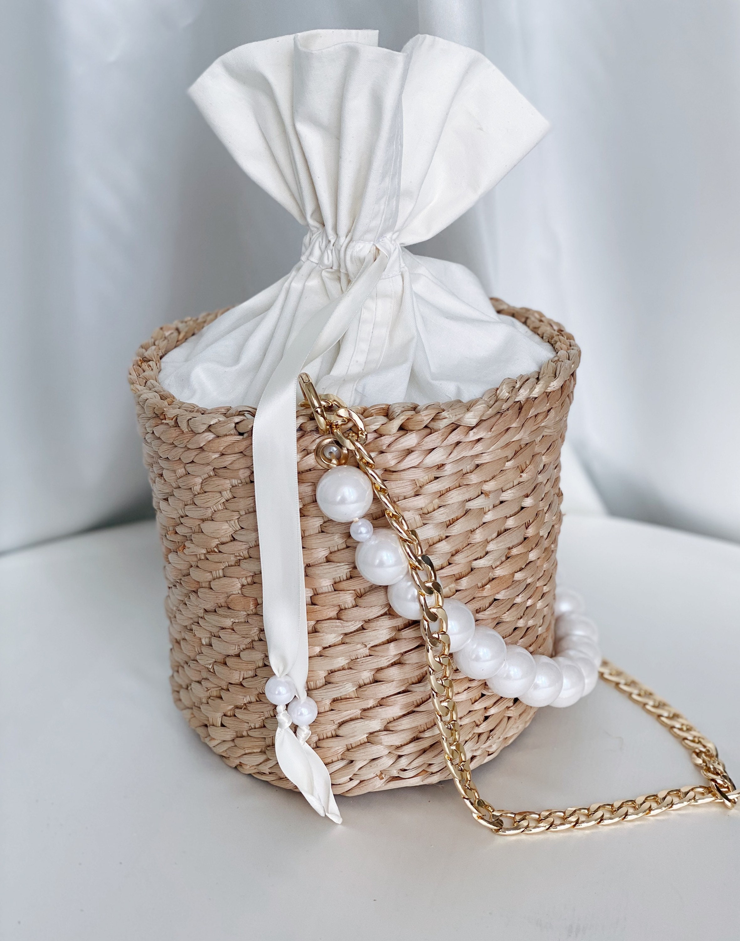 Womens Straw Bucket Bag Beaded Straw Bag Round Straw Handbag | Etsy