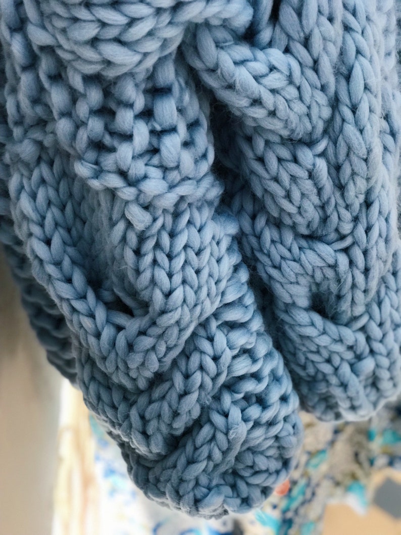 Cable Knit Oversized Chunky Cardigan Sweater Blue image 4