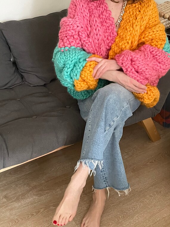 Chunky Crochet Wool Cardigan, Cable Hand Knit Sweater - Etsy