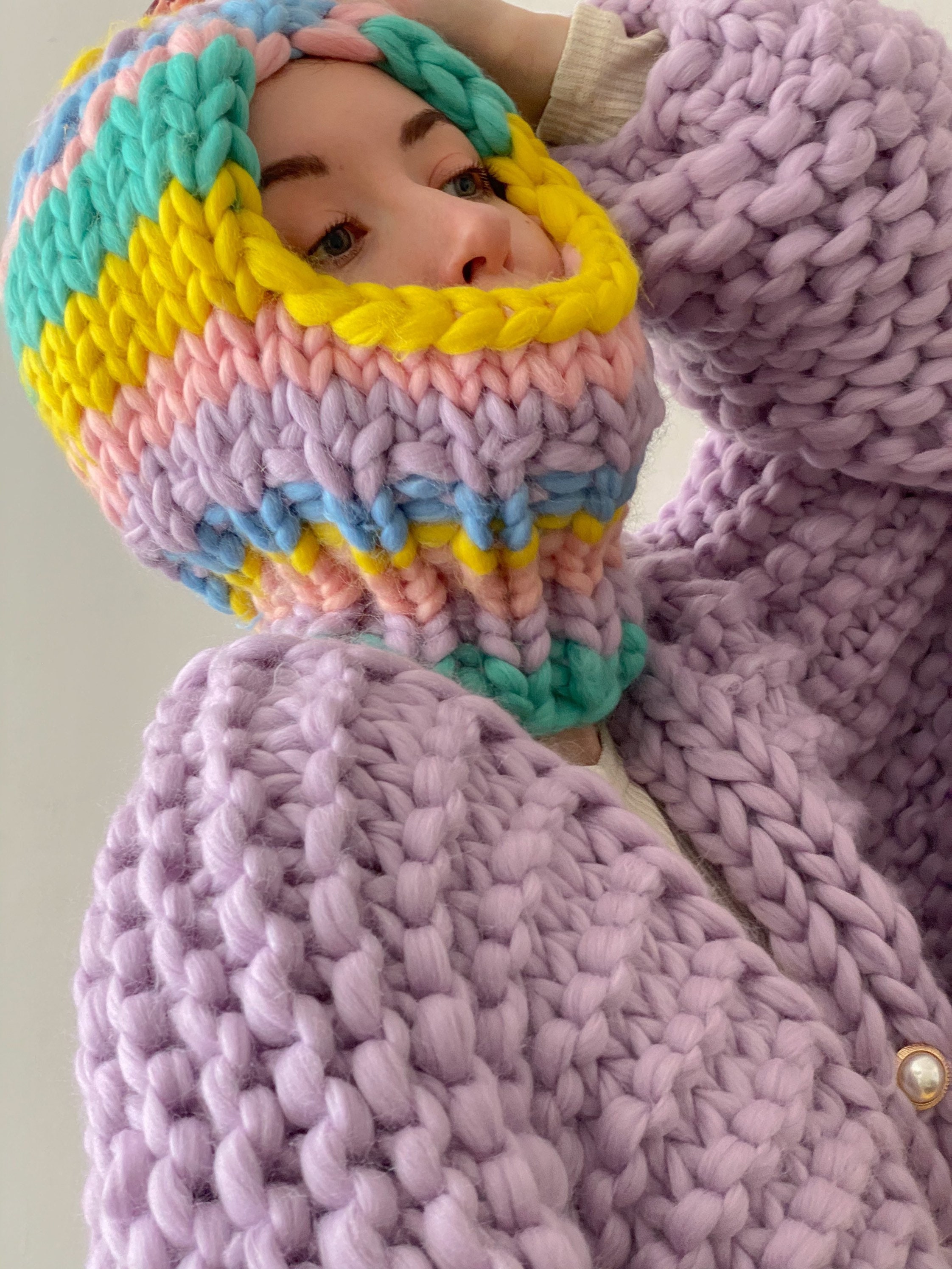 Damen Strick Balaclava Chunky Knit Balaclava Mütze Etsy