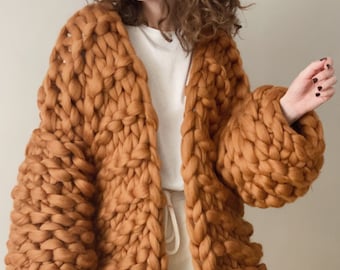 Super Chunky Knit Cardigan, Oversized with Long Sleeves Knit Cardigan