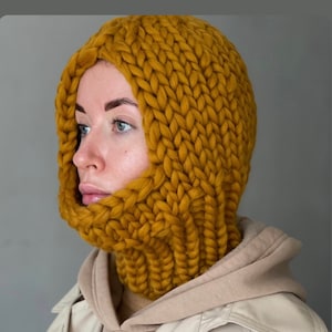 Women’s Chunky Knit Balaclava Beanie Hat Hood, Winter Cap Balaclava