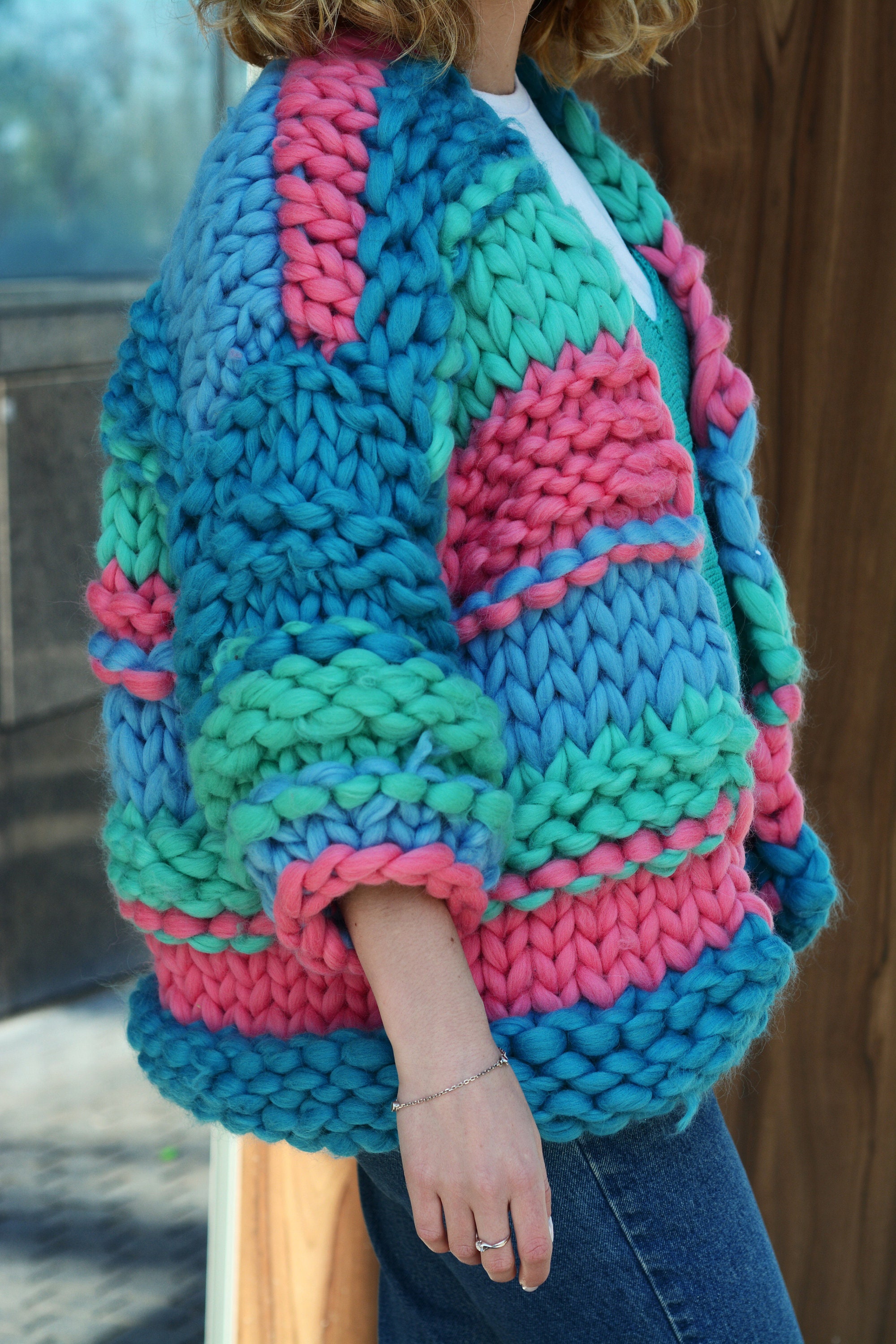 Chunky Knit Cardigan Hand Knit Cardigan Etsy