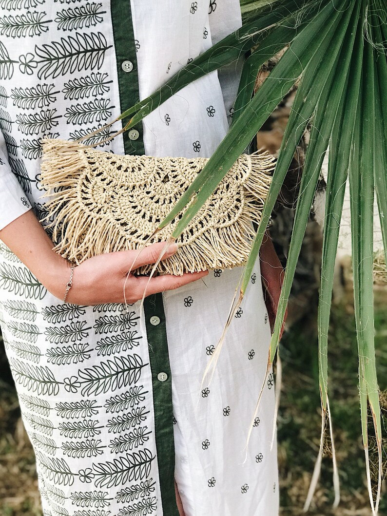 Natural Raffia Clutch Tassel Clutch Fold Over Design Straw Etsy