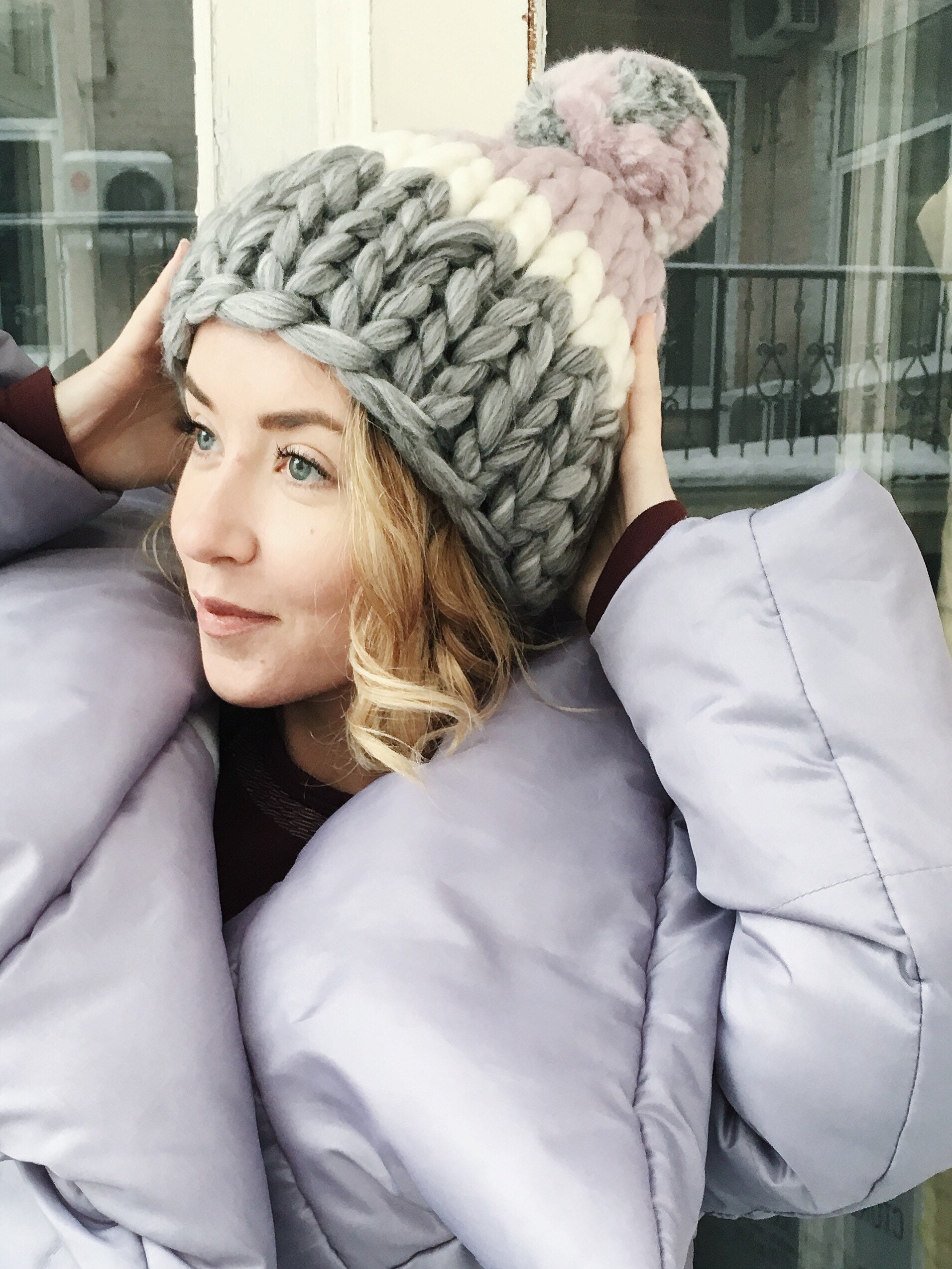 Women's wool knit hat Knit Beanie Big yarn Knit Womens Etsy