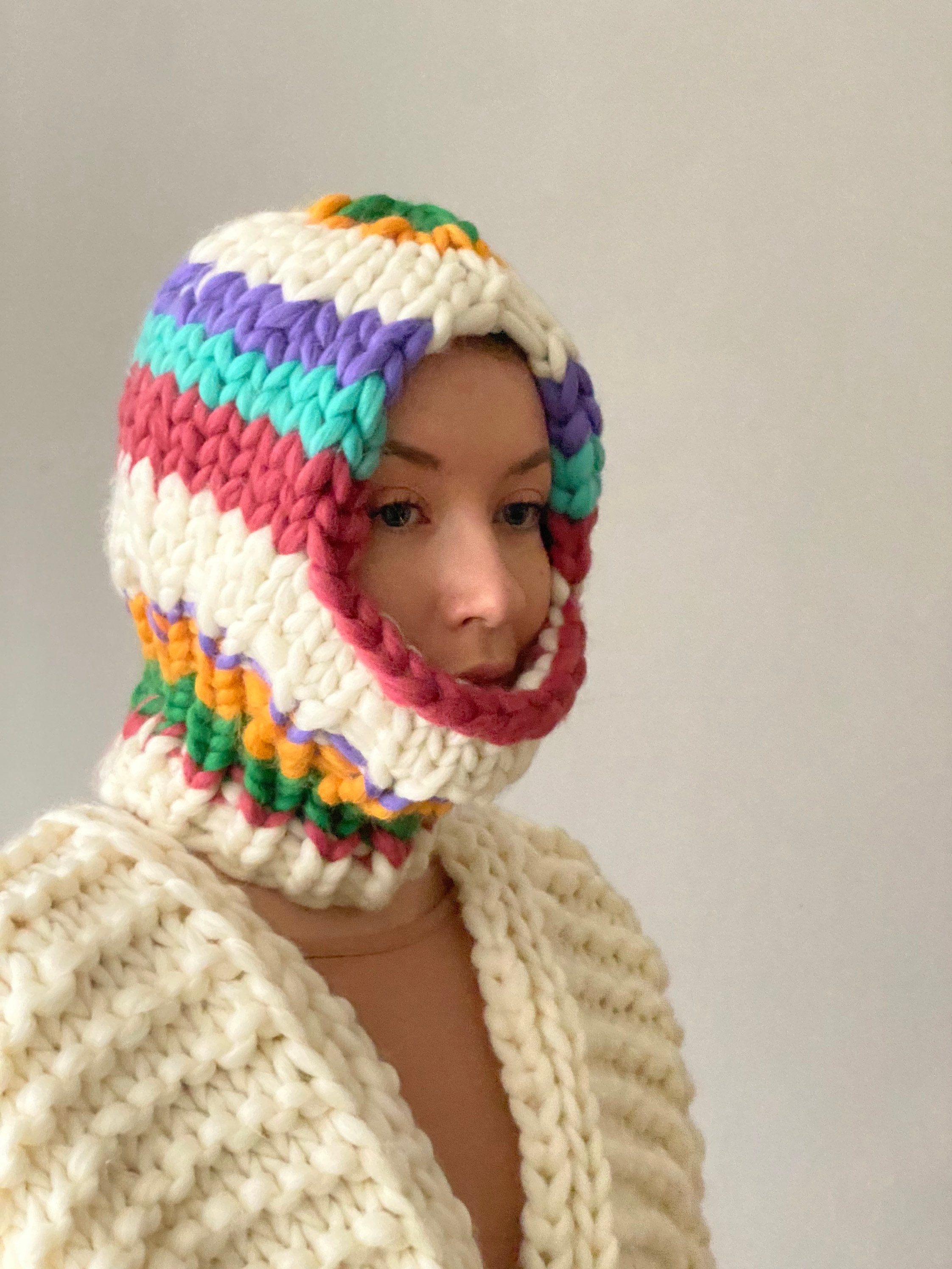 Damen Strick Balaclava Chunky Knit Balaclava Mütze Etsy