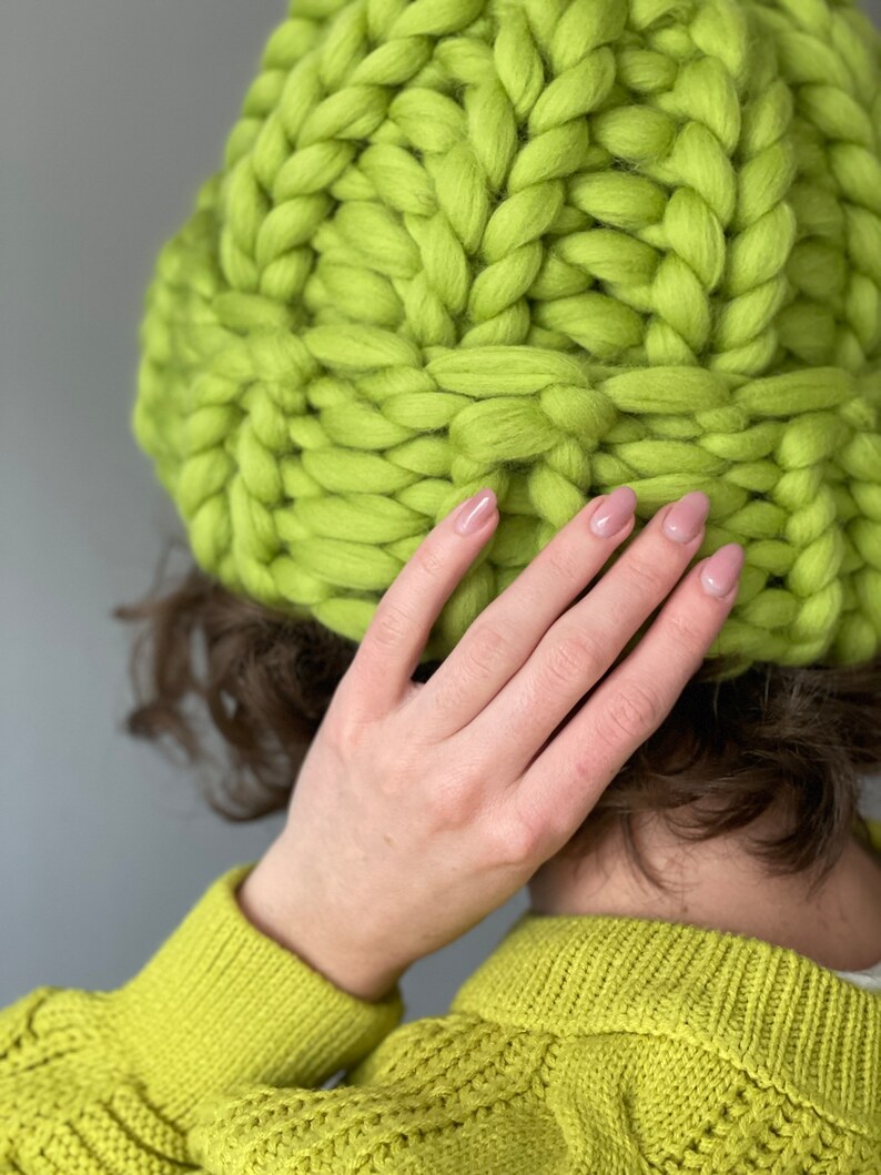 Chunky Hand Knit Hat, Winter Wool Beanie image 4