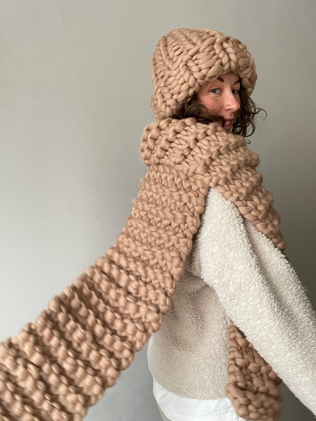 Chunky Knit Wool Scarf – Long Oversized Winter Scarf, Hand Knitted ...