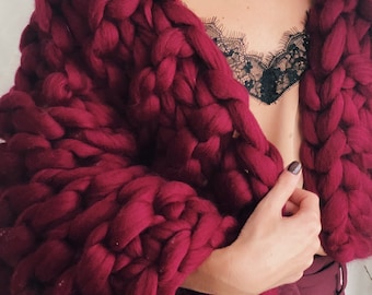 Cárdigan corto de punto, Cárdigan de punto grueso, Chaqueta extragrande, Chaqueta de punto de lana