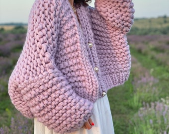 Knitting Digital Pattern Oversized Chunky Knit Cardigan Baloon Sleeves