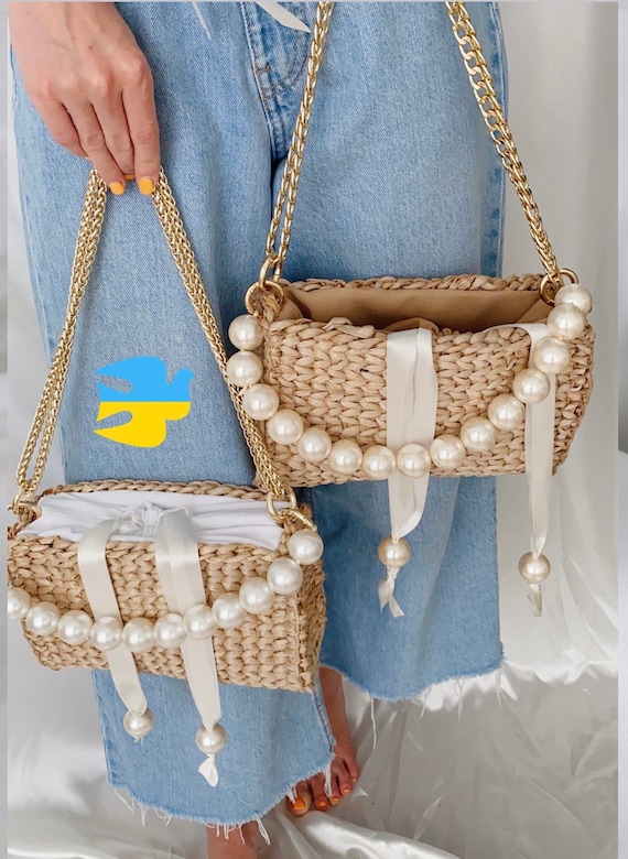 Golden Crochet Shoulder Pearl Handbag