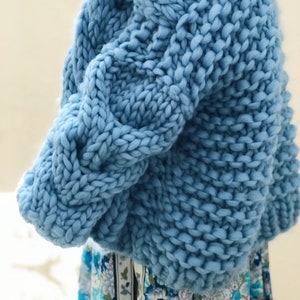 Cable Knit Oversized Chunky Cardigan Sweater Blue image 6