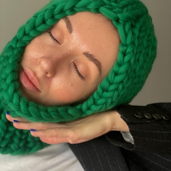 レディースチャンキーニットバラクラバハット、ニットフードフェイスマスク