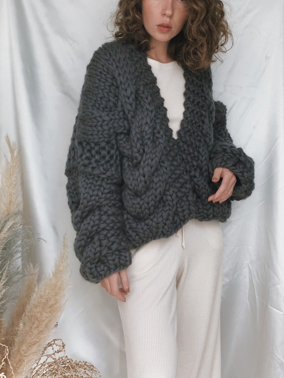 Cable Knit Cardigan Chunky Knit Jacket Merino Wool Chunky - Etsy