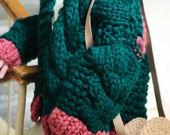 Spring Oversized Knit Jacket, Women Chunky Cardigan