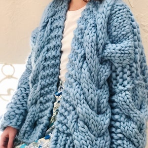 Cable Knit Oversized Chunky Cardigan Sweater Blue image 5