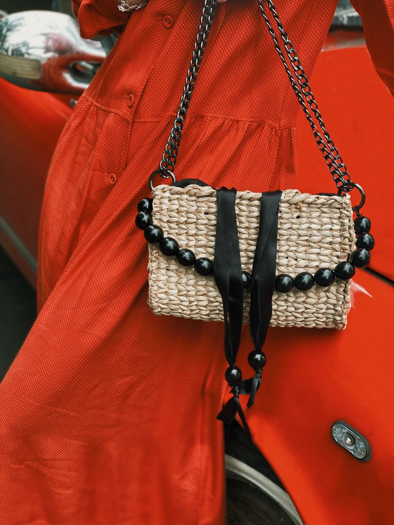 Summer Small Straw Bag Crossbody Purse with Zipper image 6