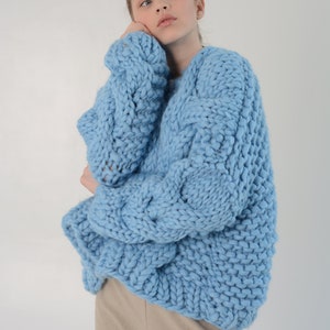 Cable Knit Oversized Chunky Cardigan Sweater Blue image 7