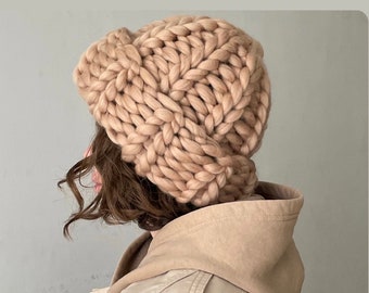 Cappello lavorato a maglia in lana da donna, berretto super grosso, berretto lavorato a maglia grosso, cappello lavorato a maglia invernale