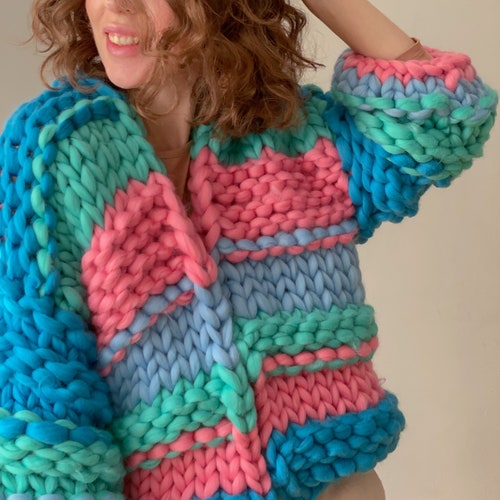 Chunky Knit Cardigan Hand Knit Cardigan Etsy