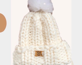 Hand gebreide winterhoed Pom Pom, chunky knit beanie