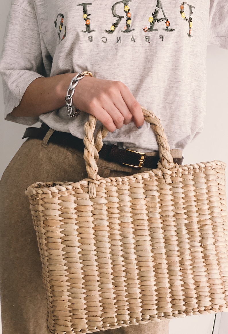 Straw Bag French Market Basket, Straw Tote with handles image 9