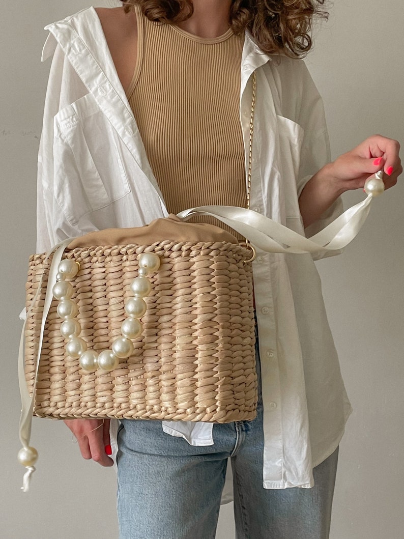 Summer Tote Bag Pearl Handle Shoulder Strap image 3