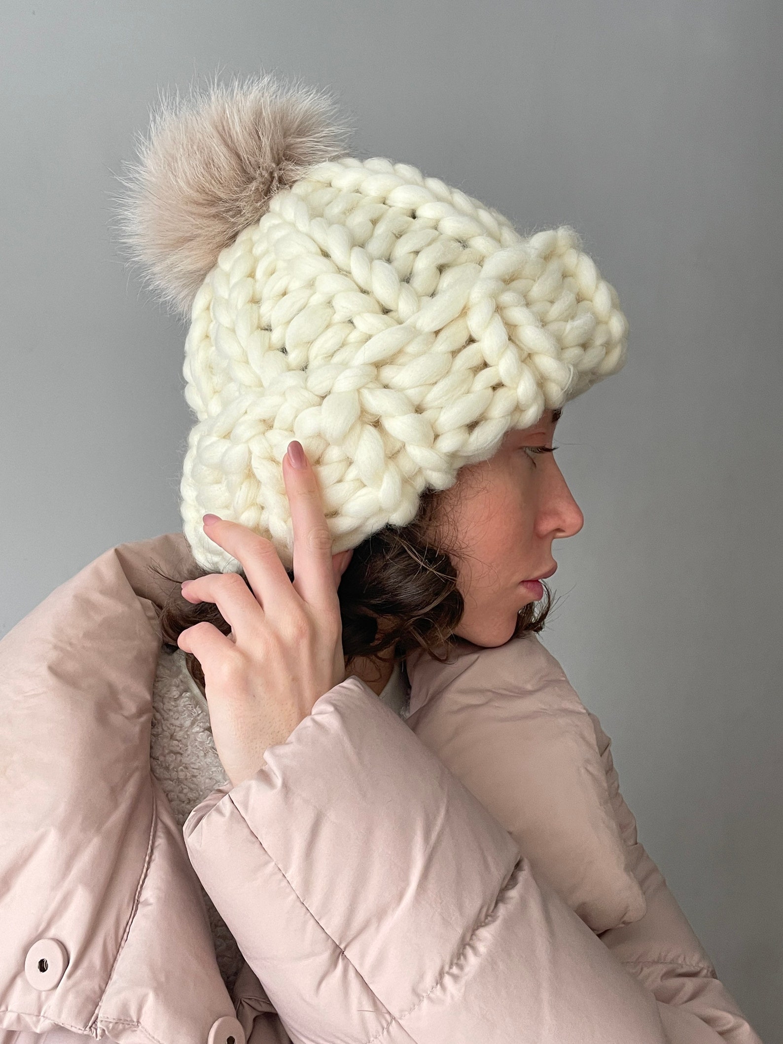 Women's Wool Knit Hat Fur Pom Pom Hat Pom Pom Beanie Etsy