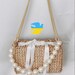 90e Baguette Bag, Summer Straw Handbag, Pearl Beads Handle Bag 