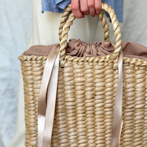 Straw Bag French Market Basket, Straw Tote with handles image 5