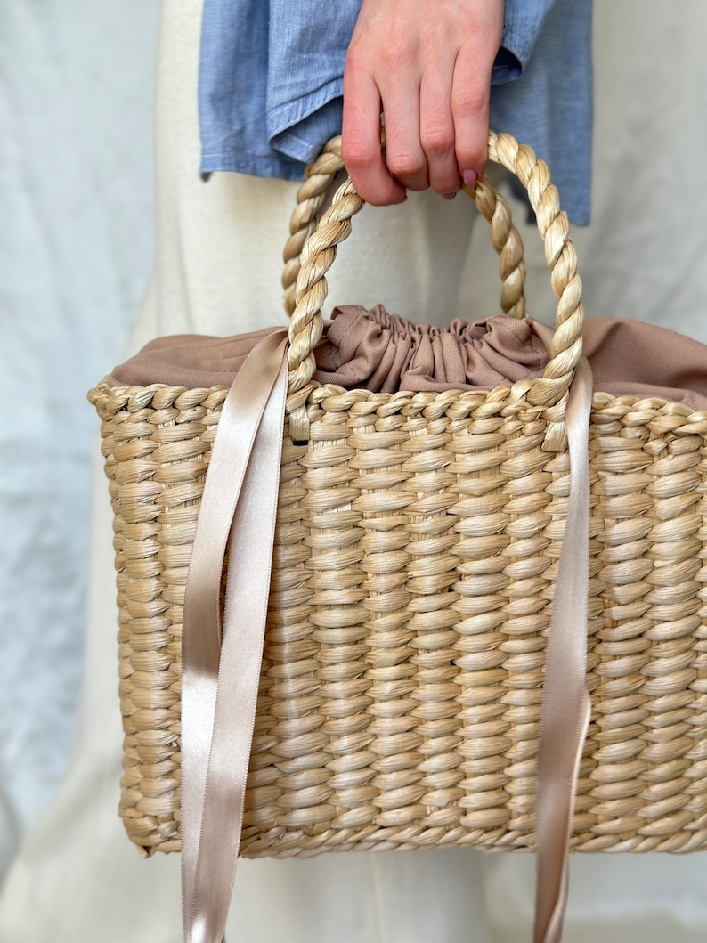 Straw Bag French Market Basket, Straw Tote with handles image 5