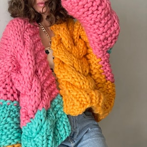 Chunky Crochet Wool Cardigan, Cable Hand Knit Sweater - Etsy
