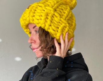 Chunky Knit Beanie Hat Pom Pom, Winter Knit Hat Pom