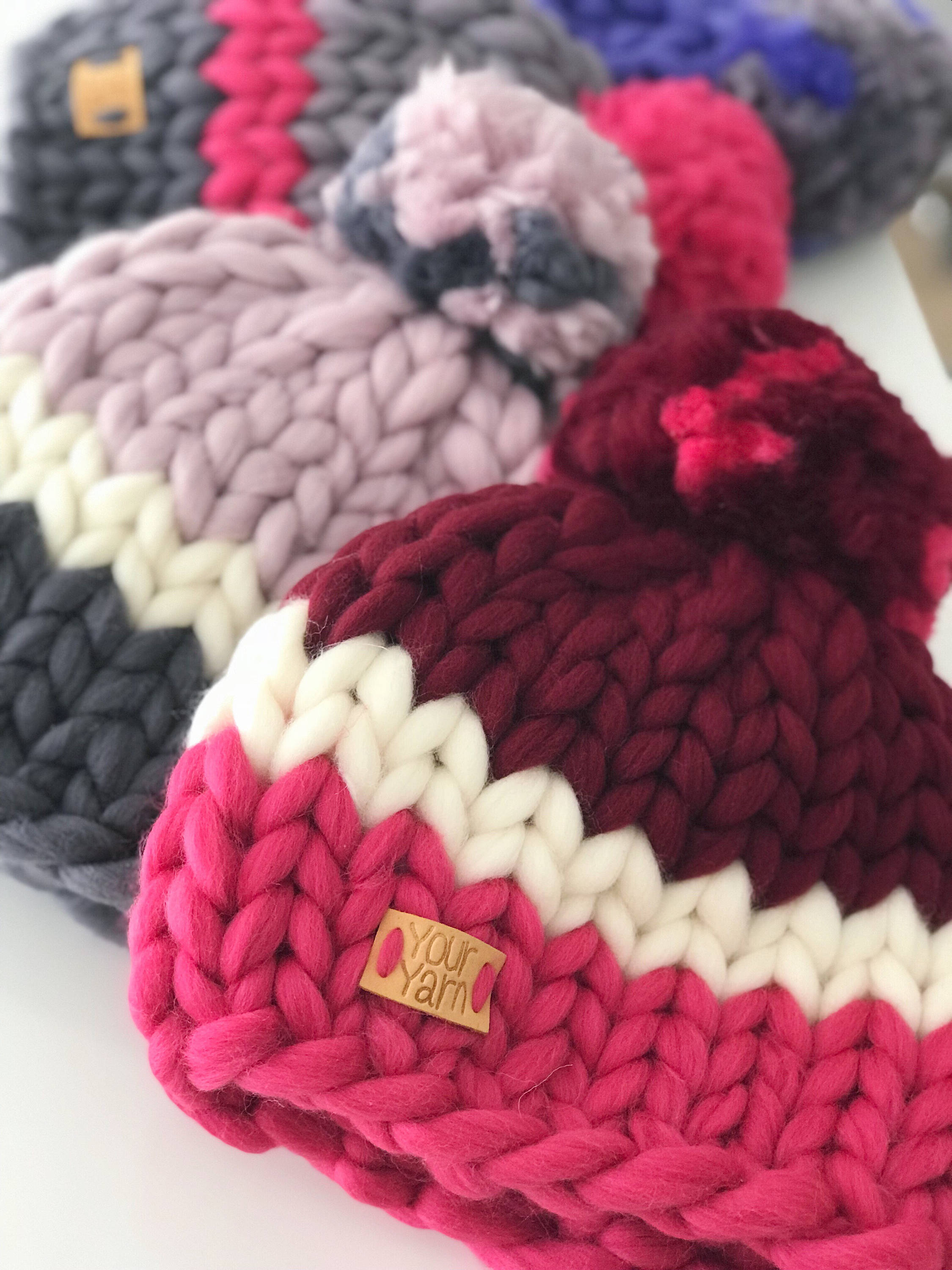 Hand Knitted Pom Pom Hat Super Chunky Hat Etsy