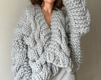 Womens Boho Chunky Cable Knit Cardigan