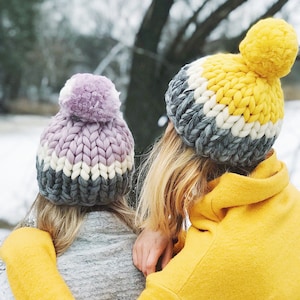 Women&#39;s wool knit hat, Knit Beanie, Big yarn Knit Womens Winter Hat with Pom Pom, Unisex Ski Hat,