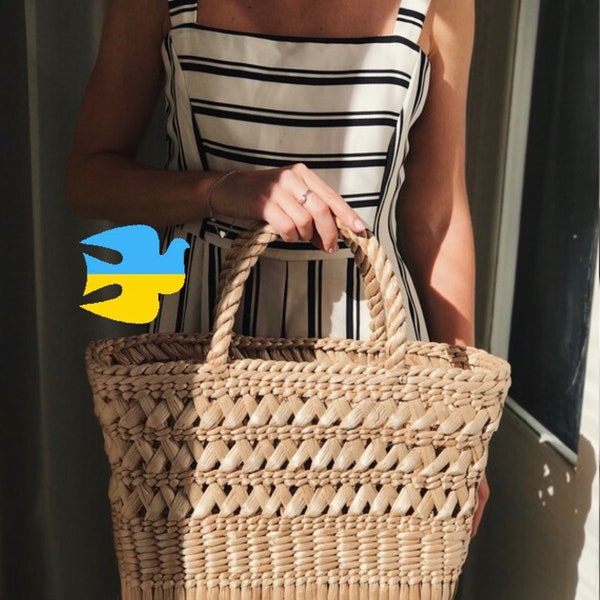 Large Woven Beach Bag, Woven Shopper Bag